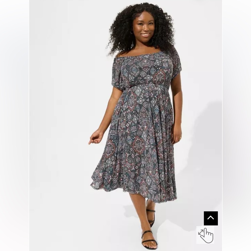 MIDI Mesh off the shoulder peasant dress